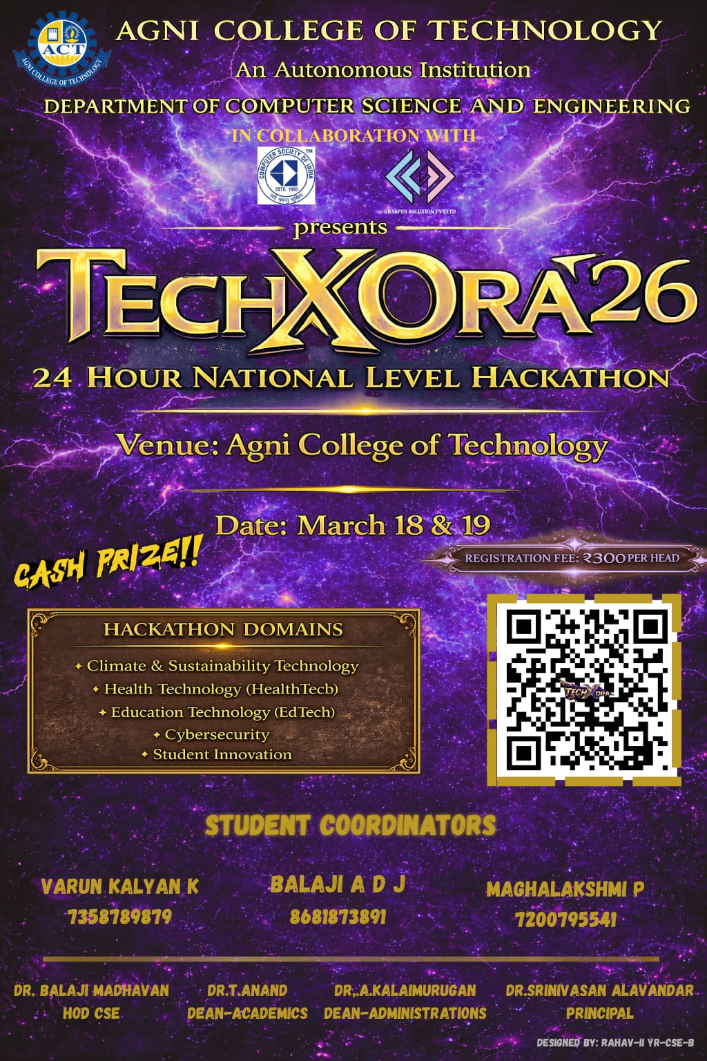 TECHXORA'26 24-Hour National Level Hackathon  Poster 